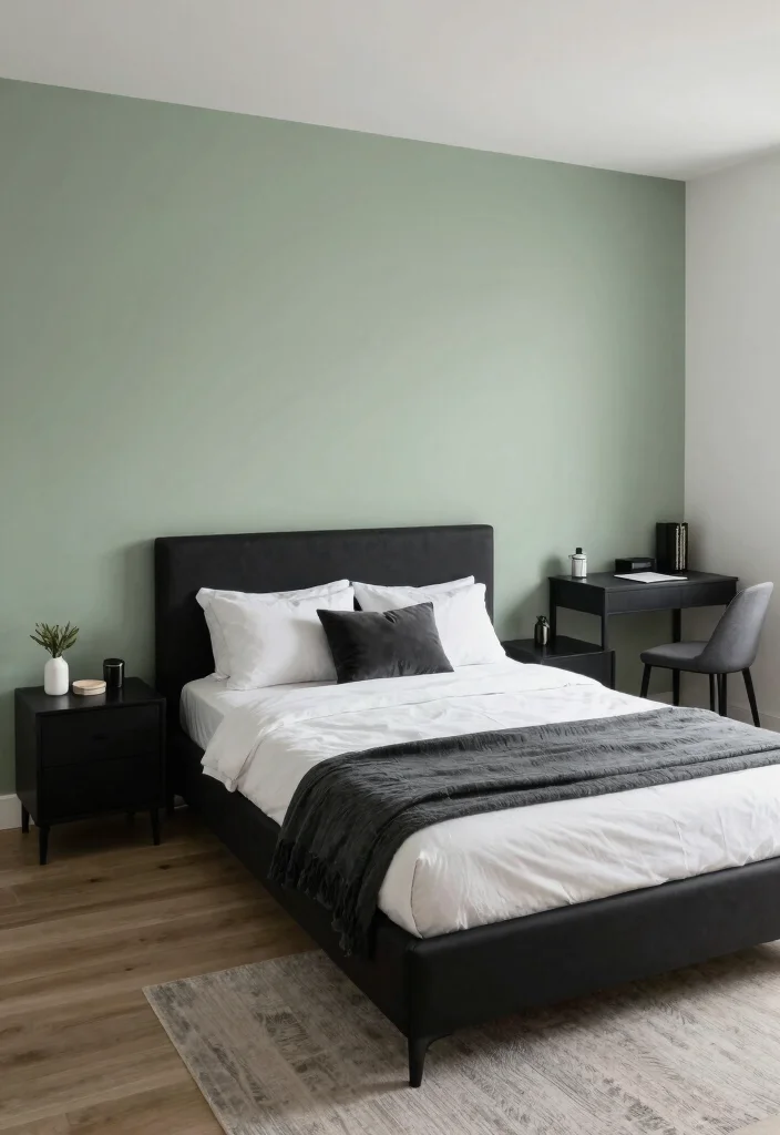 15 Bold Black and Sage Green Bedroom Ideas That’ll Transform Your Space Instantly! - 13. Functional Layout 1