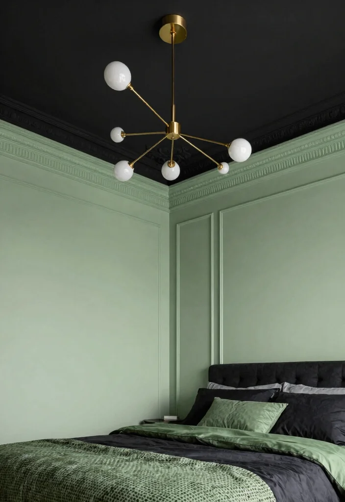 15 Bold Black and Sage Green Bedroom Ideas That’ll Transform Your Space Instantly! - 14. Unique Ceiling Designs 1