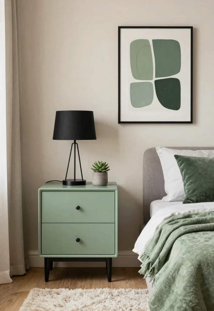 15 Bold Black and Sage Green Bedroom Ideas That’ll Transform Your Space Instantly! - 3. Accent Accessories 1