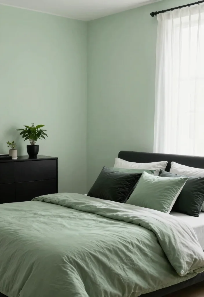 15 Bold Black and Sage Green Bedroom Ideas That’ll Transform Your Space Instantly! - 4. Monochromatic Magic 1