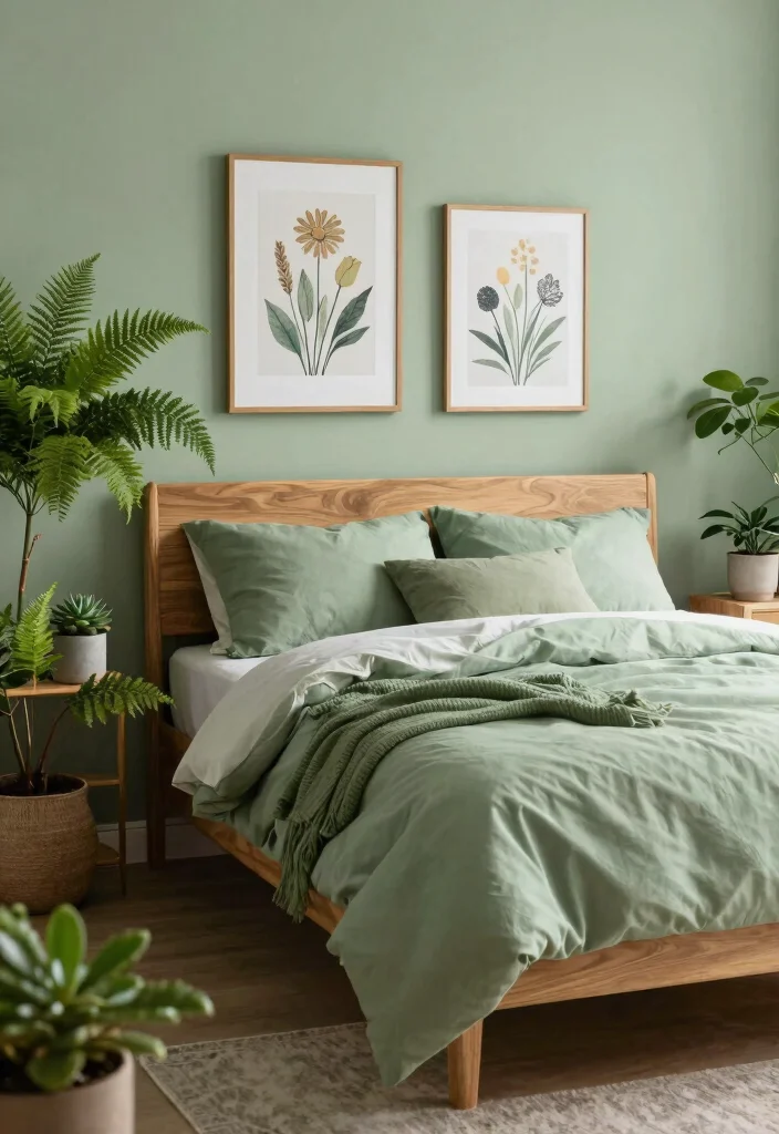 15 Bold Black and Sage Green Bedroom Ideas That’ll Transform Your Space Instantly! - 8. Nature-Inspired Decor 1