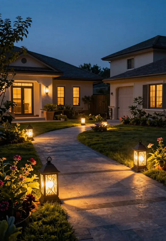 15 Charming Front Yard Hardscape Ideas That Will Make Your Neighbors Green with Envy! - 11. Unique Outdoor Lighting 1