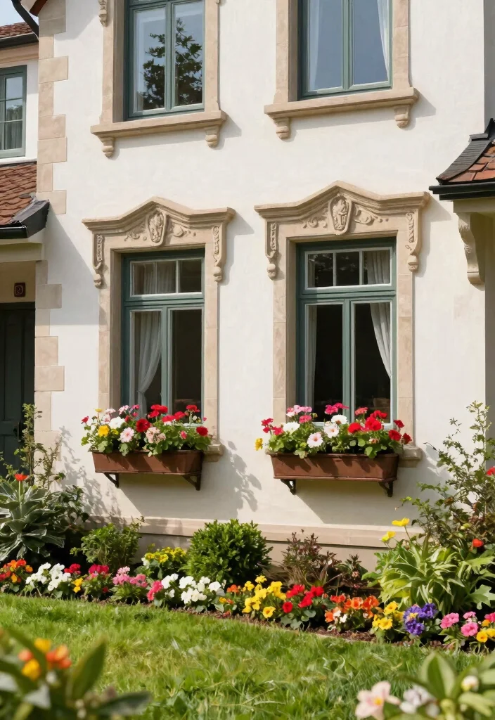 15 Charming Front Yard Hardscape Ideas That Will Make Your Neighbors Green with Envy! - 14. Beautifully Framed Windows 1