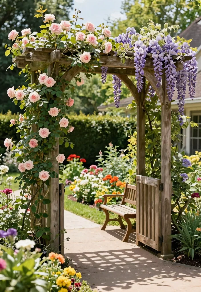 15 Charming Front Yard Hardscape Ideas That Will Make Your Neighbors Green with Envy! - 7. Charming Arbors and Trellises 1