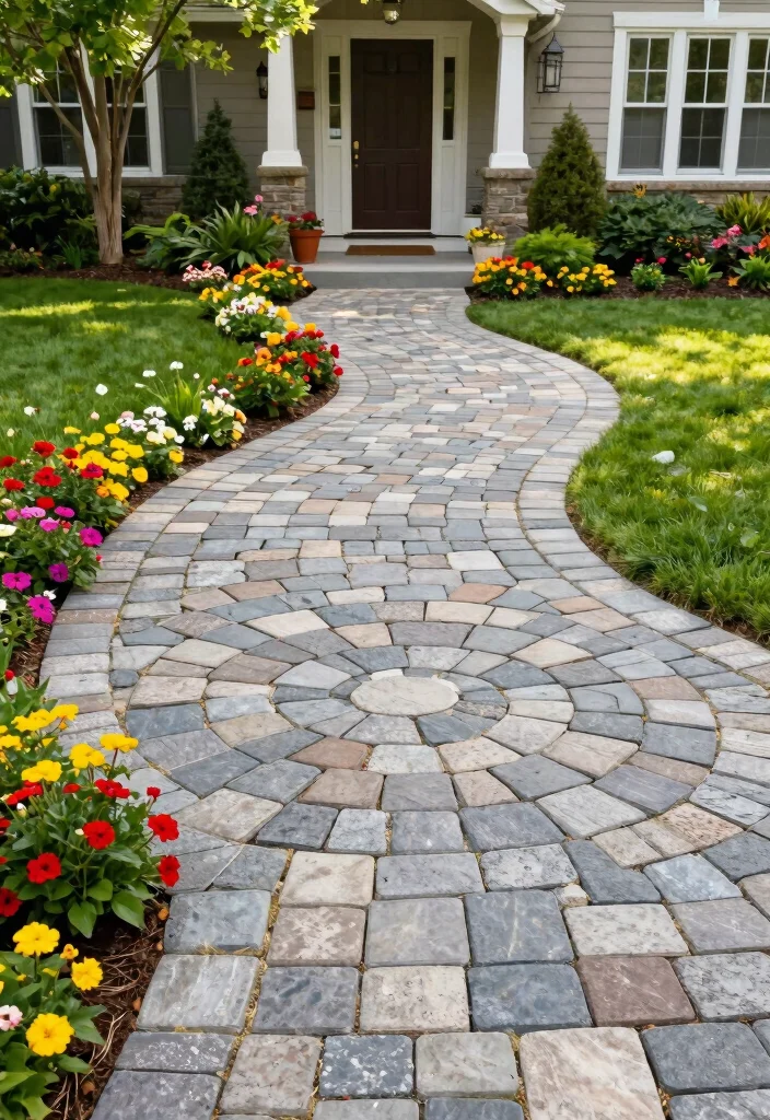 15 Charming Front Yard Hardscape Ideas That Will Make Your Neighbors Green with Envy! - 8. Versatile Paving Stones 1