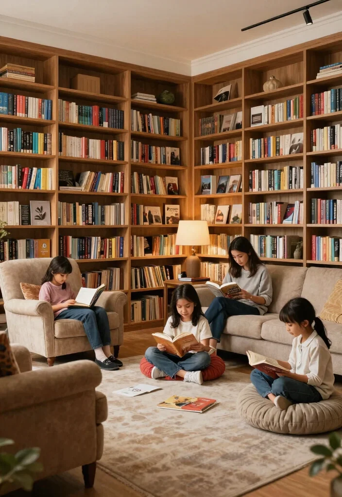 15 Cozy Living Room Library Ideas That'll Make You Want to Curl Up with a Book! 16 15 Cozy Living Room Library Ideas That'll Make You Want to Curl Up with a Book! - 15. A Place for Everyone 1