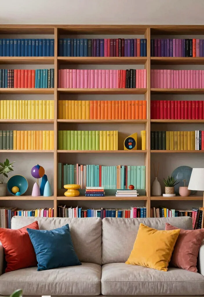 15 Cozy Living Room Library Ideas That'll Make You Want to Curl Up with a Book! 7 15 Cozy Living Room Library Ideas That'll Make You Want to Curl Up with a Book! - 6. Colorful Book Displays 1