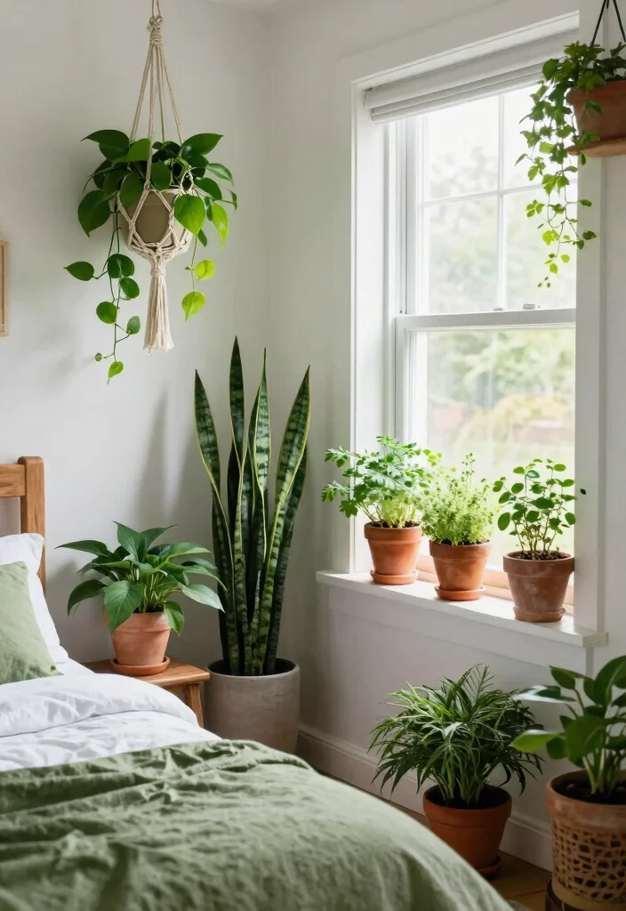 15 Farmhouse Bedroom Ideas That'll Make You Want to Snuggle Up All Day! - 9. Greenery and Plants 1