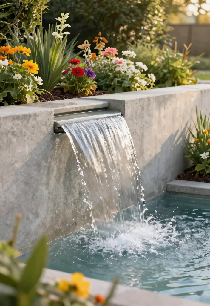 15+ Genius Concrete Fence Wall Designs That'll Make Your Neighbors Green with Envy! - 13. The Water Feature Wall 1