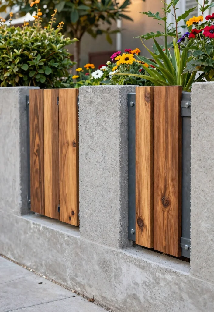 15+ Genius Concrete Fence Wall Designs That'll Make Your Neighbors Green with Envy! - 14. The Hybrid Approach 1