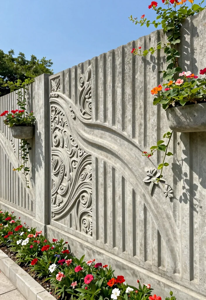 15+ Genius Concrete Fence Wall Designs That'll Make Your Neighbors Green with Envy! - 2. The Textured Beauty 1