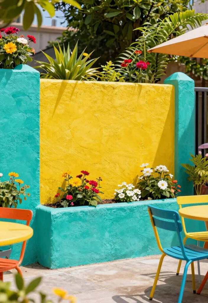 15+ Genius Concrete Fence Wall Designs That'll Make Your Neighbors Green with Envy! - 8. The Colorful Concrete 1