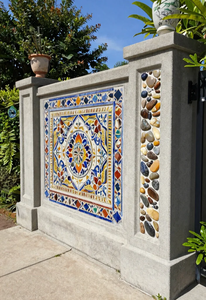 15+ Genius Concrete Fence Wall Designs That'll Make Your Neighbors Green with Envy! - 9. The Decorative Inlay 1