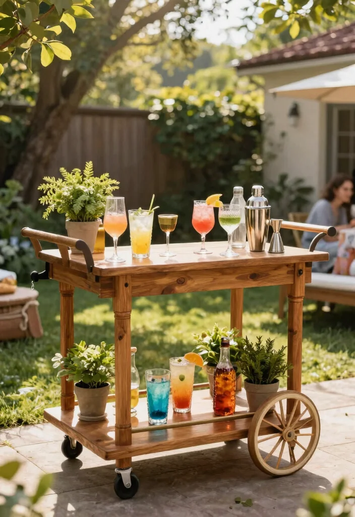 15 Genius Renter Friendly Backyard Ideas That'll Make You Say 'Wow!' - 8. DIY Outdoor Bar Cart 1