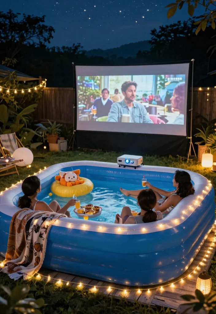 15+ Inflatable Pool Concepts That'll Make Your Backyard the Ultimate Summer Paradise! - 5. Cozy Movie Night Pool 1