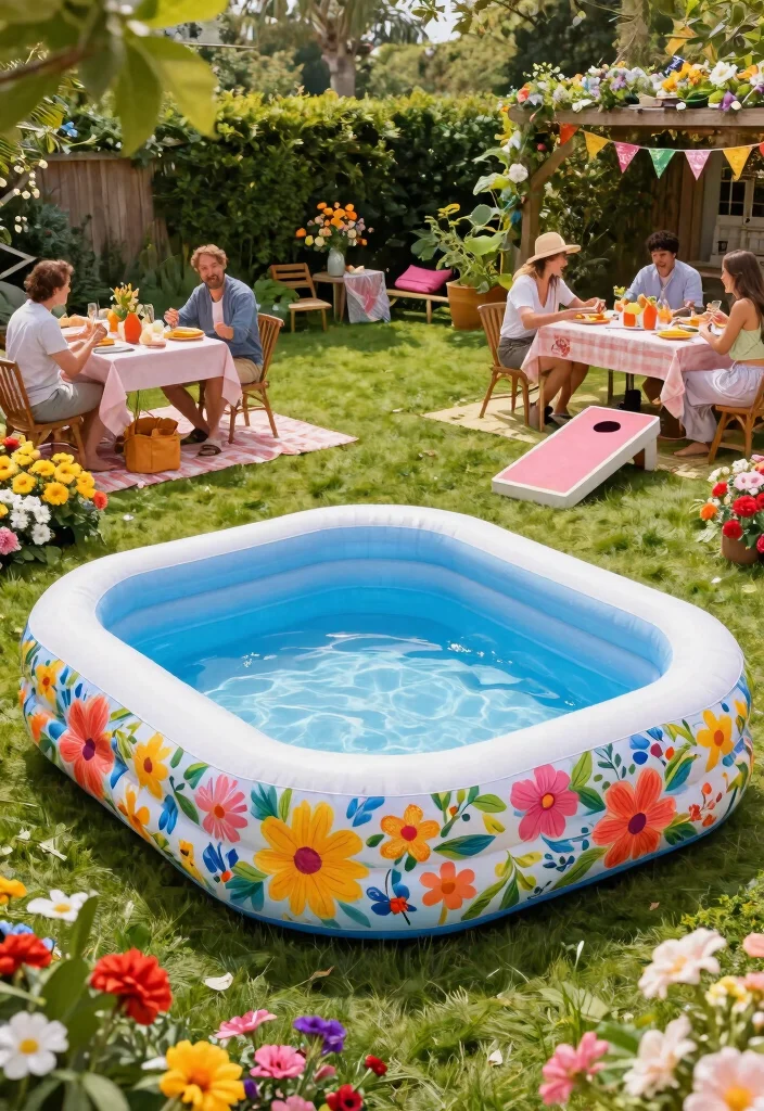 15+ Inflatable Pool Concepts That'll Make Your Backyard the Ultimate Summer Paradise! - 7. Garden Party Pool 1