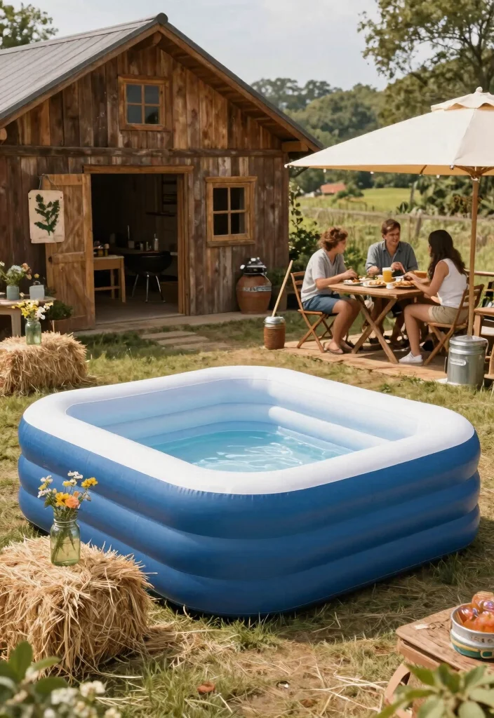 15+ Inflatable Pool Concepts That'll Make Your Backyard the Ultimate Summer Paradise! - 9. Rustic Farmhouse Pool 1
