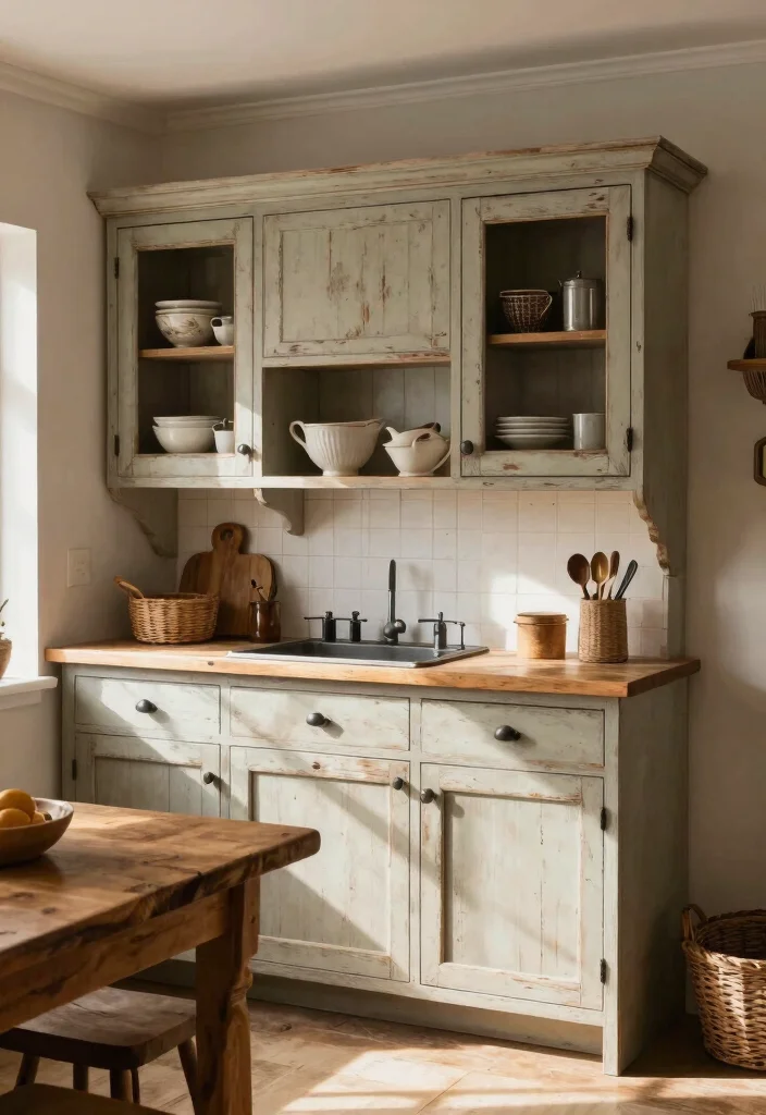 15+ Irresistible Primitive Kitchen Ideas That'll Bring Rustic Charm to Your Home! - 1. Distressed Wood Cabinets 1