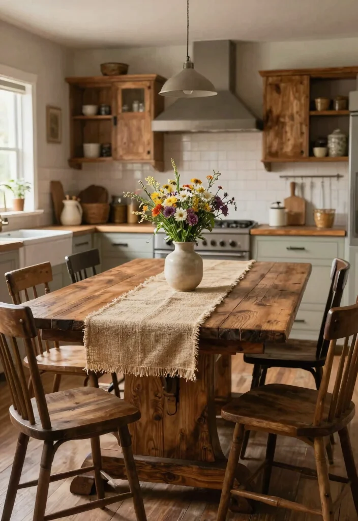 15+ Irresistible Primitive Kitchen Ideas That'll Bring Rustic Charm to Your Home! - 5. Farmhouse Table as the Focal Point 1