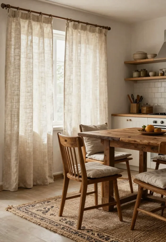 15+ Irresistible Primitive Kitchen Ideas That'll Bring Rustic Charm to Your Home! - 6. Cozy Textiles: Curtains and Rugs 1