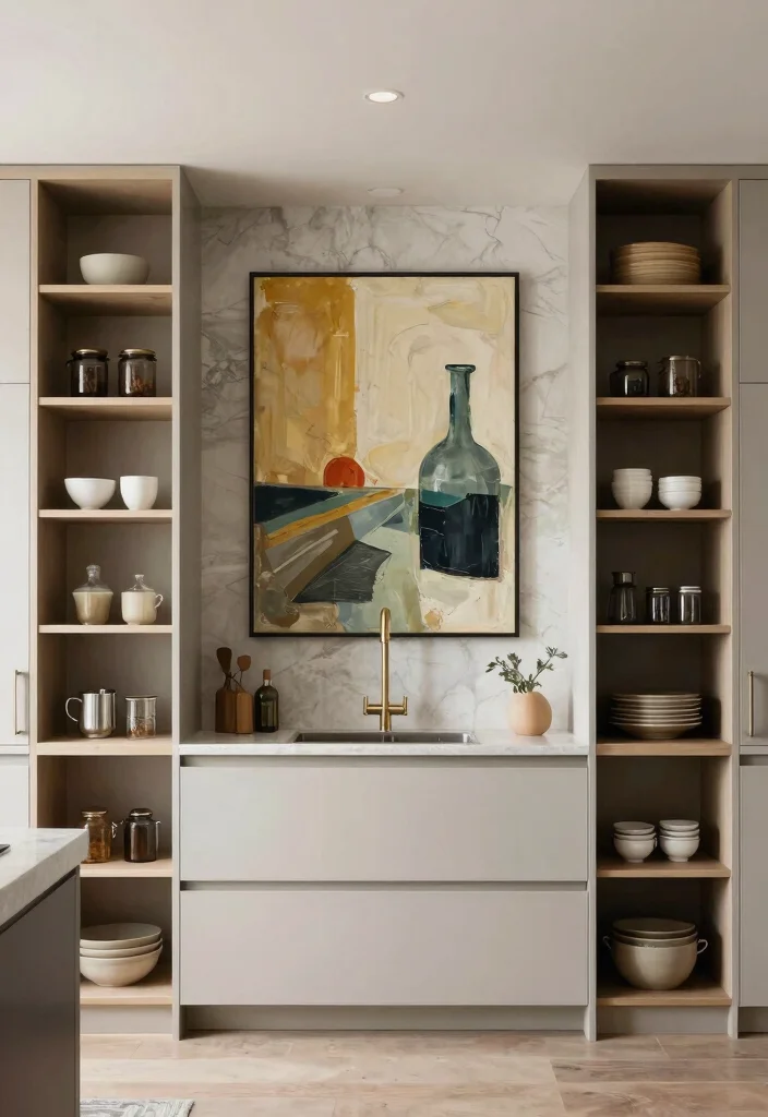 15 Open Pantry Shelving Ideas That'll Transform Your Kitchen into a Pinterest Dream! - 10. Open Shelving with a Statement Piece 1