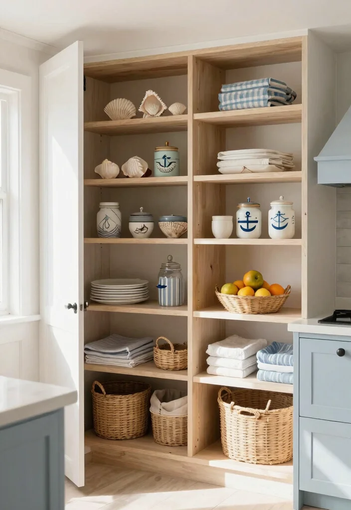 15 Open Pantry Shelving Ideas That'll Transform Your Kitchen into a Pinterest Dream! - 11. Coastal Inspired Shelves 1