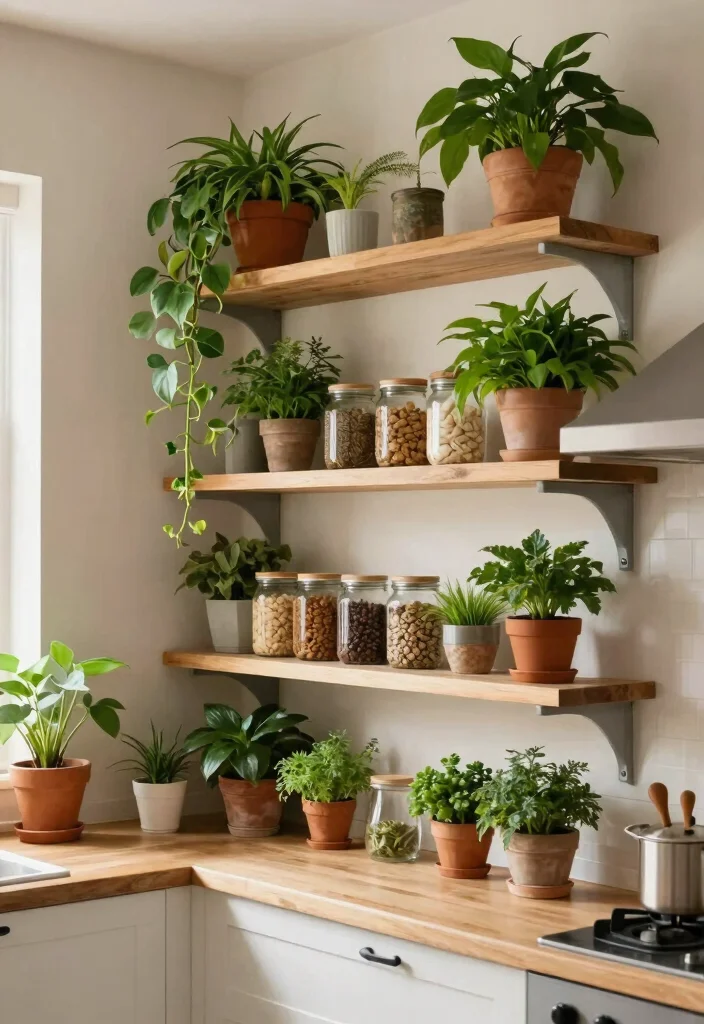 15 Open Pantry Shelving Ideas That'll Transform Your Kitchen into a Pinterest Dream! - 5. Botanical Open Shelves 1