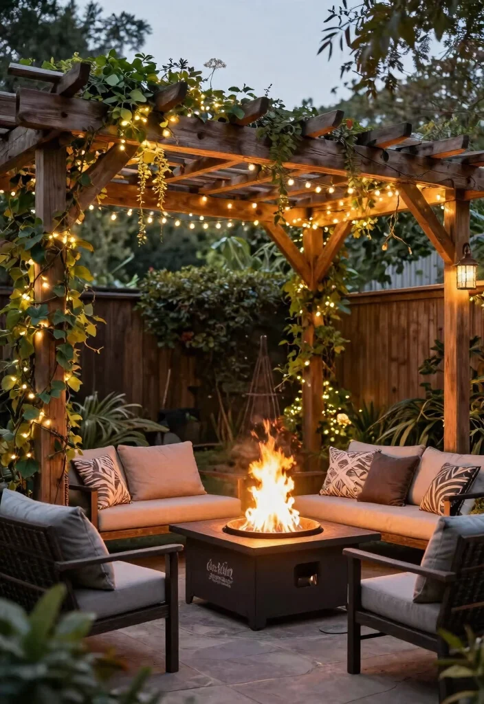 15 Rustic Fire Pit Design Ideas That'll Make Your Backyard the Coziest Spot Ever! - 10. Fire Pit with Pergola Cover 1