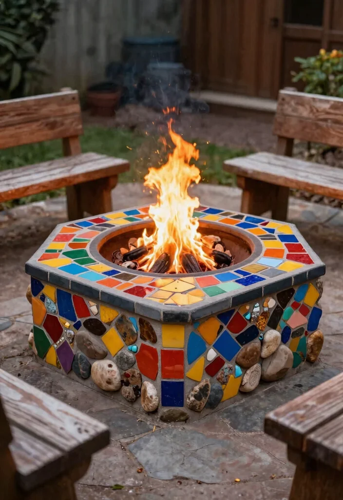 15 Rustic Fire Pit Design Ideas That'll Make Your Backyard the Coziest Spot Ever! - 11. Mosaic Fire Pit 1