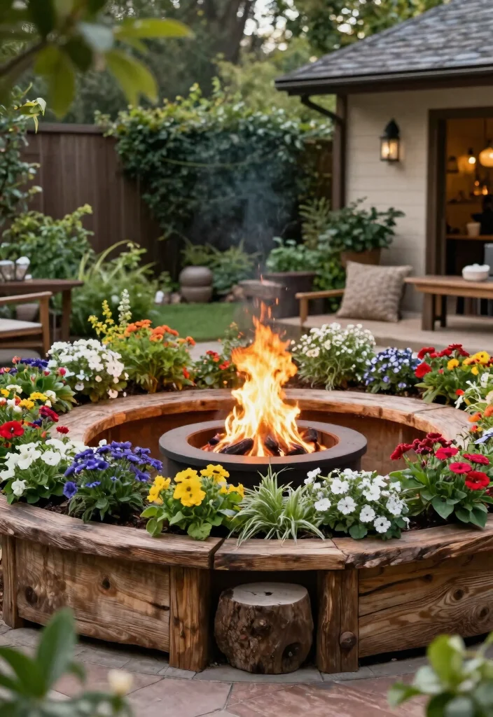 15 Rustic Fire Pit Design Ideas That'll Make Your Backyard the Coziest Spot Ever! - 14. Fire Pit with Built-in Planters 1