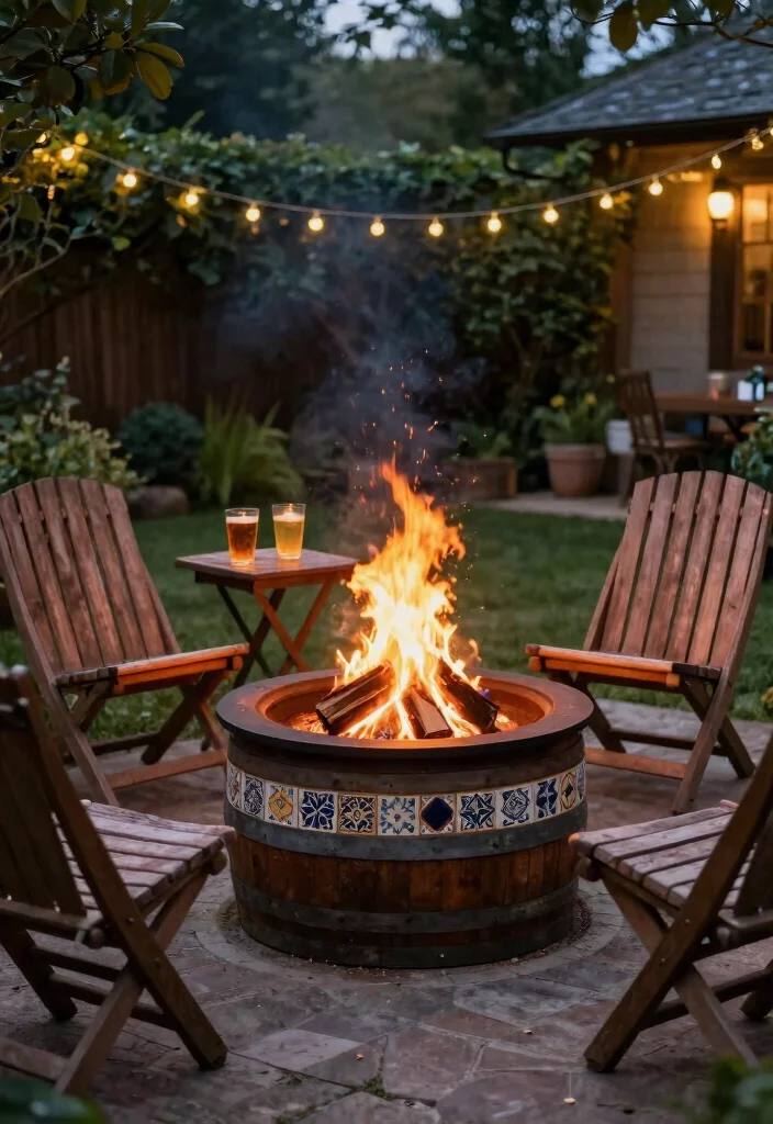 15 Rustic Fire Pit Design Ideas That'll Make Your Backyard the Coziest Spot Ever! - 3. Repurposed Wine Barrel Fire Pit 1