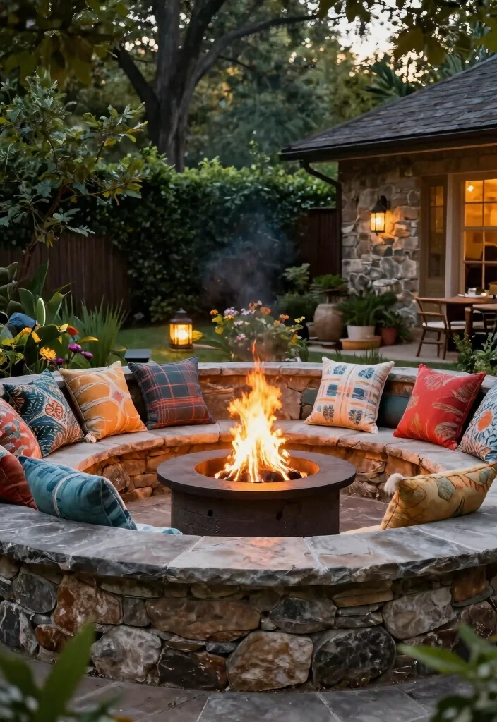 15 Rustic Fire Pit Design Ideas That'll Make Your Backyard the Coziest Spot Ever! - 8. Fire Pit with Seating Wall 1