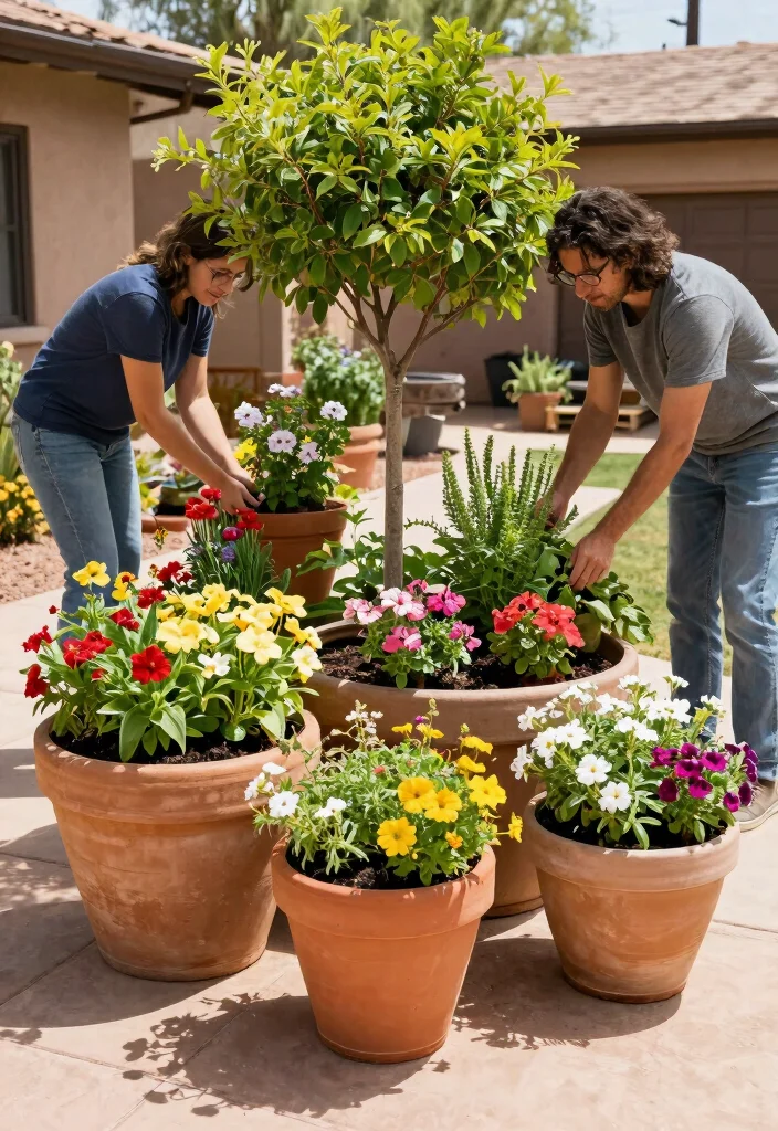 15 Stunning Arizona Front Yard Landscaping Ideas That Are Beautifully Sustainable! - 12. Container Gardens: Flexible and Fun 1