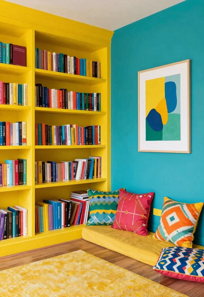 15 Stunning Home Library Design Ideas That'll Make You Want to Read All Day! 5 15 Stunning Home Library Design Ideas That'll Make You Want to Read All Day! - 4. Bold Colors and Patterns 1