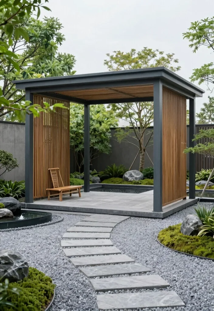 15 Stunning Metal Pergola Patio Ideas That Will Transform Your Backyard Forever! - 13. Contemporary Zen Garden 1