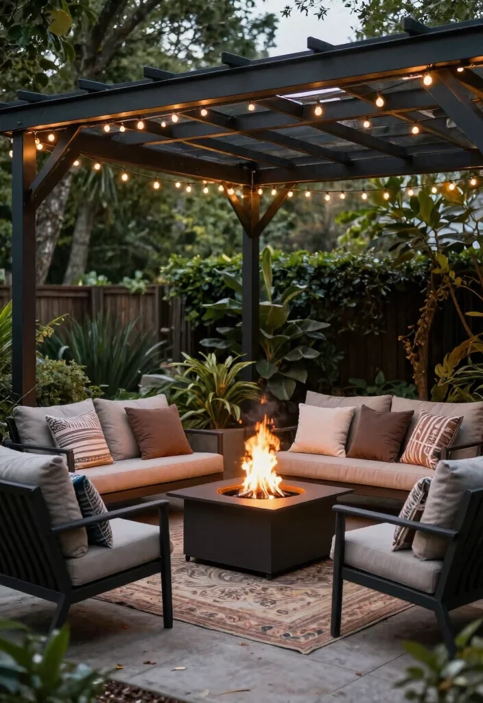 15 Stunning Metal Pergola Patio Ideas That Will Transform Your Backyard Forever! - 6. Cozy Firepit Area 1