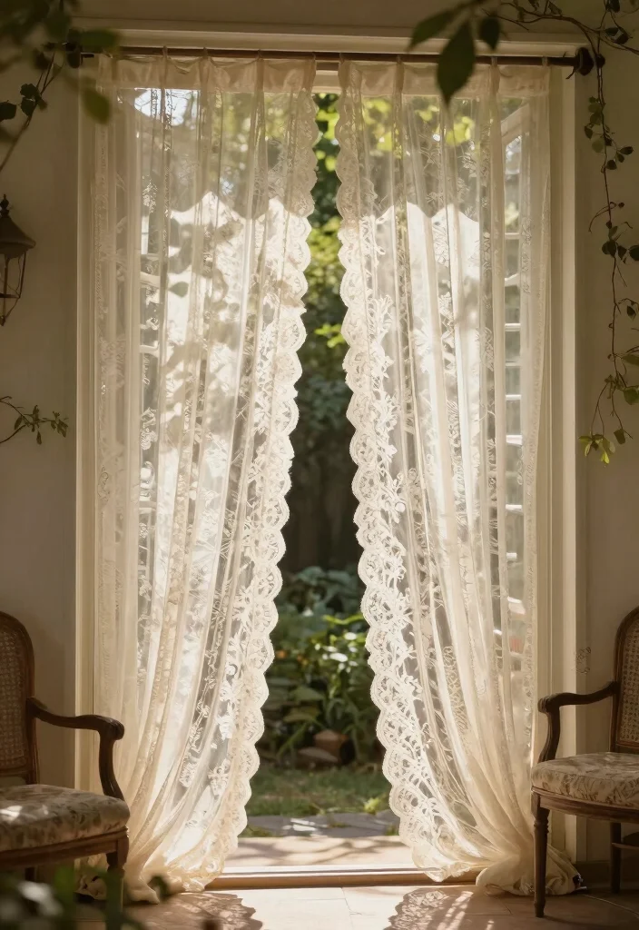 15+ Stunning Patio Door Curtain Ideas That Will Transform Your Outdoor Space (You Won't Believe #9!) 34 15+ Stunning Patio Door Curtain Ideas That Will Transform Your Outdoor Space (You Won't Believe #9!) - 11. Elegant Lace Panels 1