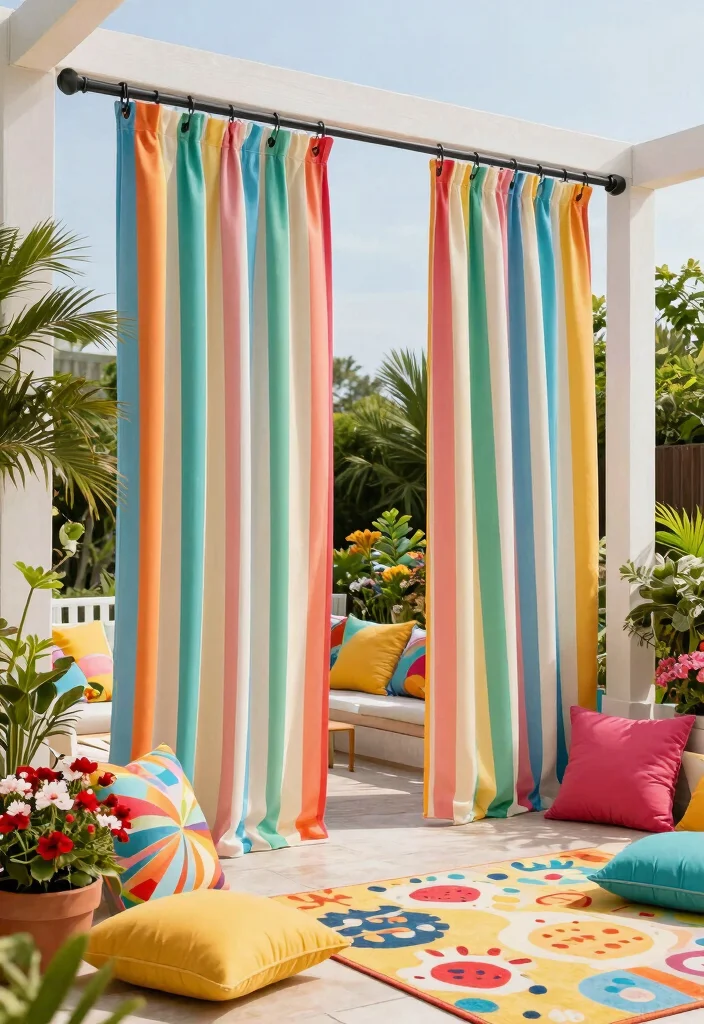 15+ Stunning Patio Door Curtain Ideas That Will Transform Your Outdoor Space (You Won't Believe #9!) 26 15+ Stunning Patio Door Curtain Ideas That Will Transform Your Outdoor Space (You Won't Believe #9!) - 5. Playful Stripes 1