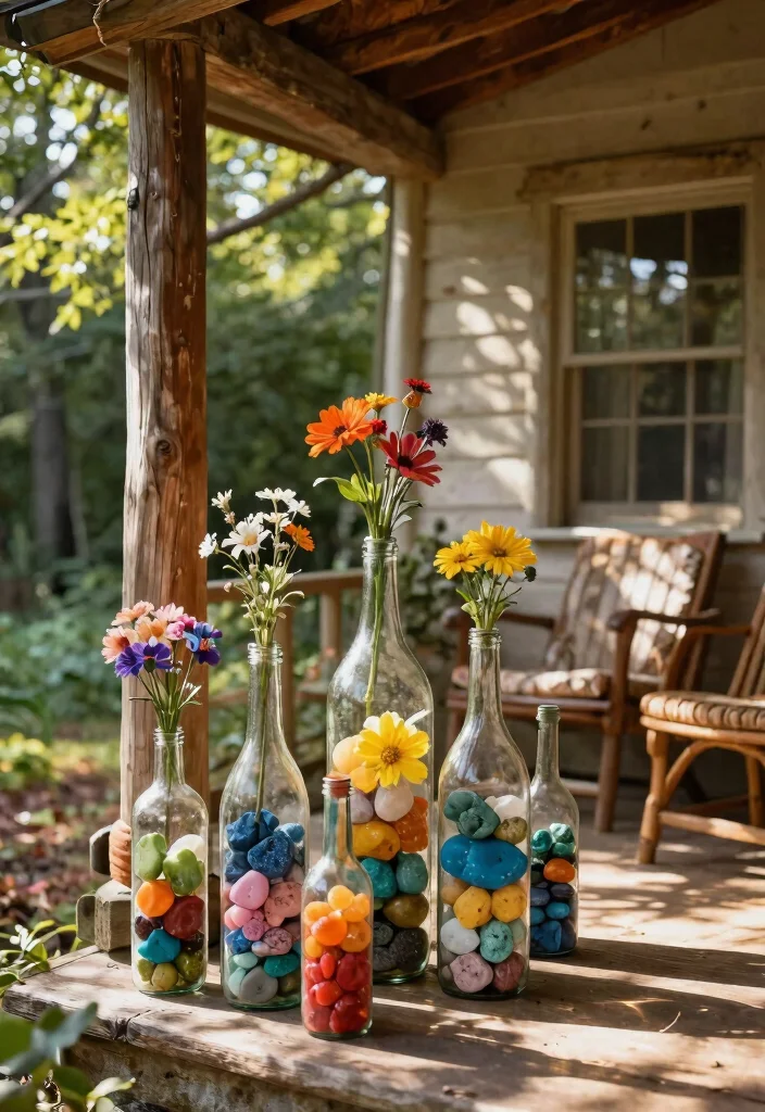 15 Stunning Porch Post Ideas on a Budget That'll Transform Your Front Entryway! - 11. Whimsical Glass Bottles 1