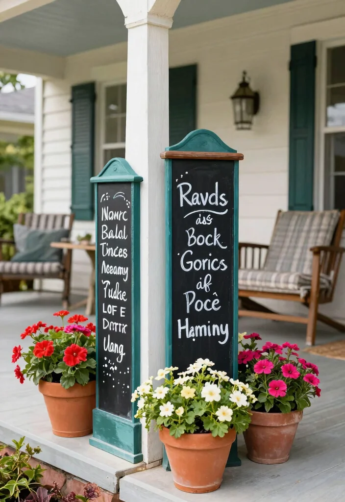 15 Stunning Porch Post Ideas on a Budget That'll Transform Your Front Entryway! - 12. Chalkboard Post Signs 1