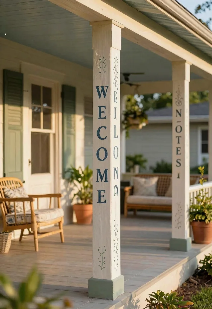 15 Stunning Porch Post Ideas on a Budget That'll Transform Your Front Entryway! - 14. Stenciled Wooden Posts 1