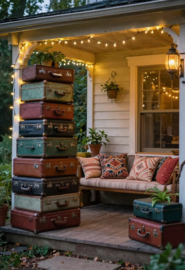 15 Stunning Porch Post Ideas on a Budget That'll Transform Your Front Entryway! - 7. Vintage Suitcase Posts 1