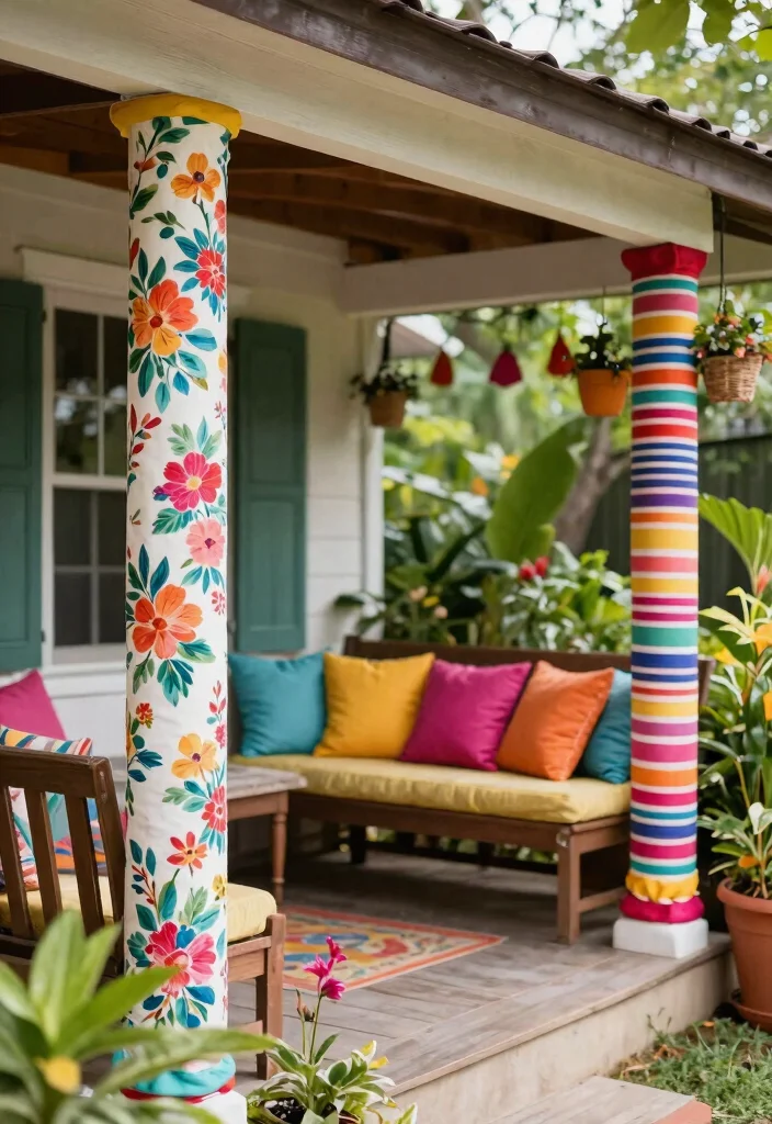 15 Stunning Porch Post Ideas on a Budget That'll Transform Your Front Entryway! - 9. Fabric-Wrapped Posts 1
