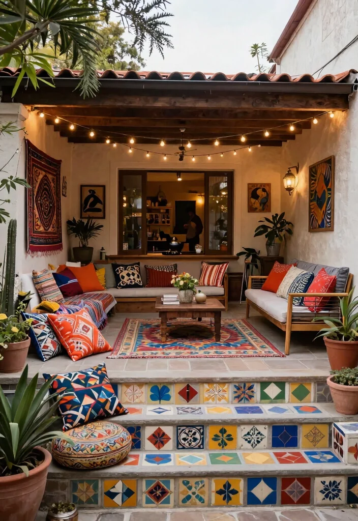 15+ Stunning Raised Patio Ideas With Steps for Style (You'll Want to Copy #7!) - 12. Bohemian Elevated Haven 1