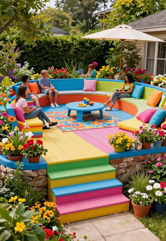 15+ Stunning Raised Patio Ideas With Steps for Style (You'll Want to Copy #7!) - 4. Colorful Garden Retreat 1