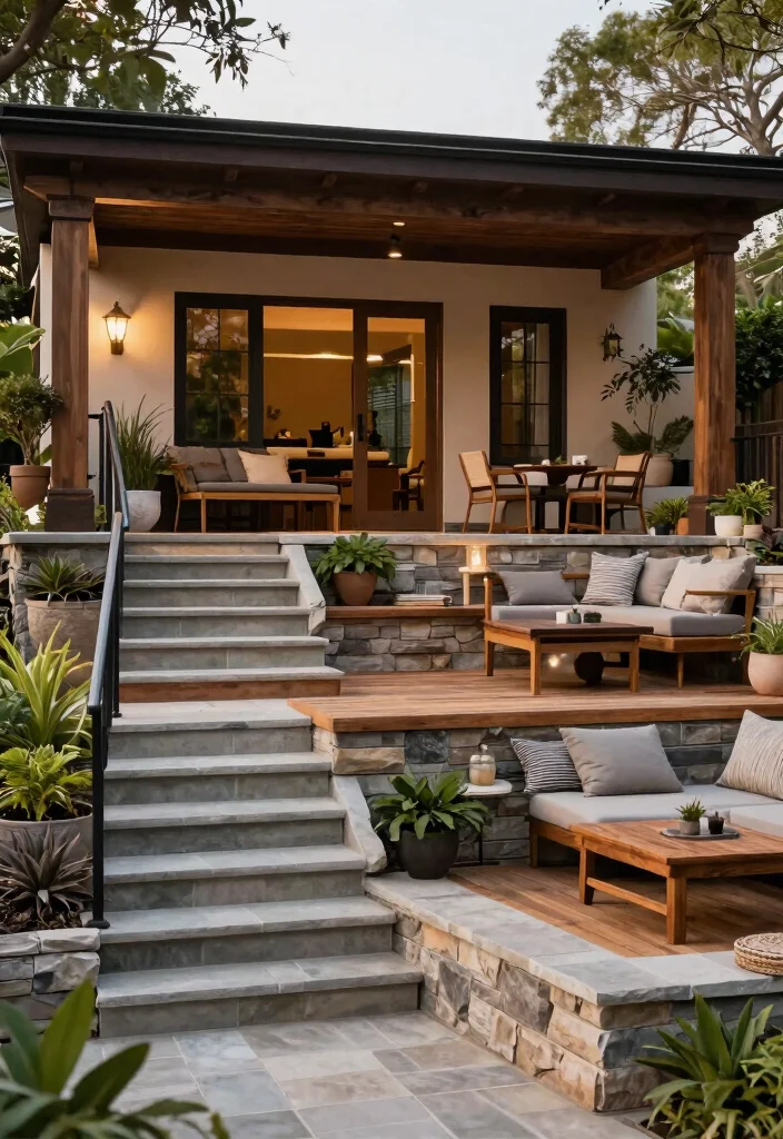 15+ Stunning Raised Patio Ideas With Steps for Style (You'll Want to Copy #7!) - 5. Elegant Tiered Patio 1