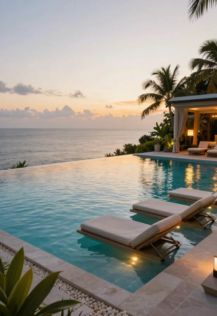 15 Stunning Rectangle Pool with Spa Sun Shelf Ideas That Will Transform Your Backyard! - 1. Elegant Infinity Edge Pool with Spa Sun Shelf 1