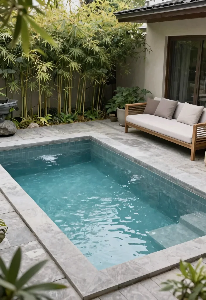15 Stunning Rectangle Pool with Spa Sun Shelf Ideas That Will Transform Your Backyard! - 10. Zen Rectangle Pool with Spa Sun Shelf 1
