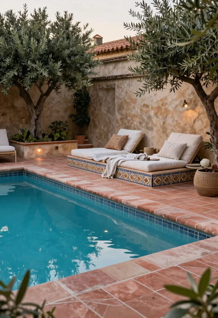 15 Stunning Rectangle Pool with Spa Sun Shelf Ideas That Will Transform Your Backyard! - 14. Mediterranean-Style Rectangle Pool with Spa Sun Shelf 1