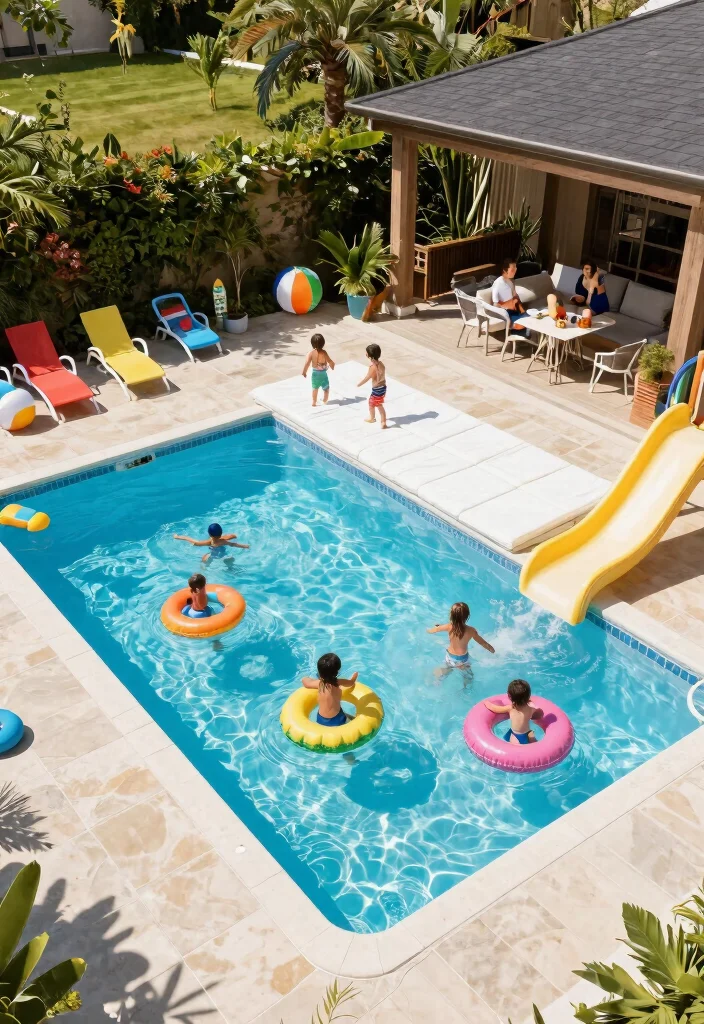 15 Stunning Rectangle Pool with Spa Sun Shelf Ideas That Will Transform Your Backyard! - 5. Family-Friendly Rectangle Pool with Spa Sun Shelf 1